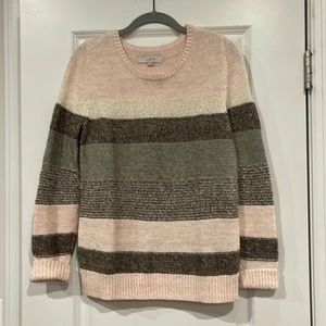 LOFT Striped Sweater Size M in colors of pale pink, sage green, cream and mocha